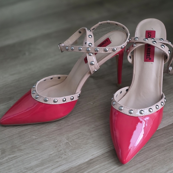 Bright RED Studded Heels - Picture 1 of 7